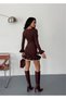 Women Sleeve and Hem Piped Ruffled Mini Dress - 8