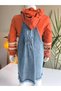 Eid Girls' Denim Overalls with Pantyhose Set Special Design (Denim Dress+Hooded Blouse+Stockings) - 7
