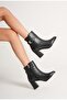 Women's Genuine Leather Buckle Heeled Boots - Black - 2