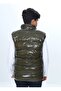 Khaki Boy's Water Repellent D Mock Neck Shiny Puffer Vest with Zippered Pockets - 5