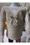 Eid Season Winter Fuzzy/ Plush Body Corded Fabric Sleeve Sweater-Looking Girl's Sweat Blouse - 3