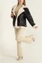 Women's Alaca Detailed Piped Laminated Long Stylish Soft Leather Coat Black - 3