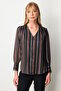 Decorated Buttoned Patterned Blouse