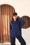 Navy Blue Oversize Fleece Hooded Sweatshirt with Zipper Detail |   Kangaroo Pocket Long Sleeve Casual Fleece Sweatshirt |   Comfortable Cut Women's Tops - 4