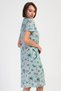 Women's Short Sleeve V-Neck Zipper Pocket Floral Print Green Color Home Dress C9T8N3804 - 3