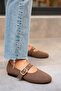 Victor Bitter Brown Suede Gold Buckle Ballerinas - 2