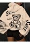 Cheerful Face & Teddy Bear Patterned K Hooded Sweatshirt for Women