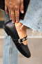 Victor Black Leather Women's Ballerinas with Gold Buckle - 2