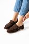 Amara Women's Genuine Leather Buckle Detailed Loafer Brown Suede - 2