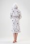 Women's Hooded Welsoft White Color Belted Patterned Dressing Gown with Pockets C8T9N0202 - 4