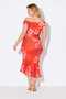 Women's Plus Size Pomegranate, Carmen Neck Asymmetric Cut Flower Pattern Scuba Fabric Dress 65N39199 - 4
