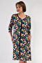 Women's Plus Size Capri Sleeve V-Neck Zipper Patterned Navy Blue Home Dress C3T0N3804