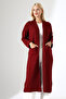 Women's Burgundy Long Oversized Pocket Comfortable Fit Knitwear Cardigan - 6