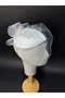 White Bridal Wedding Hat Crystal Embroidered Tulle Bow Hair Accessory - 2