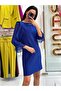 Cobalt Mini Dress with Three Quarter Sleeve Detail - 2
