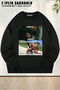 Unisex Loose Fit Good Morning Yakuza Meme Printed Design Oversized Crew Neck Sweatshirt