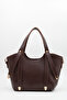 Women's Brown Belt Handle Detailed Zippered Lined Handbag and Shoulder Bag