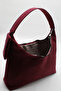 Women's Burgundy Suede Side Wallet Detailed Zipper Closure Lined Handbag and Shoulder Bag - 5