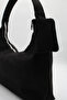 Women's Black Suede Side Wallet Detailed Zipper Closure Lined Handbag and Shoulder Bag - 3