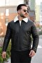 Men's Leather Coat with Fur Collar Detail