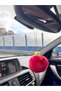 Automobile Rearview Mirror Ornament Velvet Teddy Bear and Red Plush Pompom Rearview Mirror Ornament