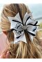 Ataturk Patterned Black and White Satin Bow Ribbon Automatic Clip School Brooch with Stone Moon Star Brooch - 2