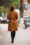 Mustard Color V-Neck Draped Floral Bohemian Dress with Sash Detail - 4