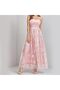 Elegant Party Strapless Maxi Dress, Vintage Lace Floral Embroidery, Pink, A-Line (M2232) - 7