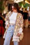 Cream Color Sequin Detailed Tasseled Ethnic Patterned Bohemian Long Jacket - 7