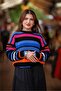 Black Color Striped Long Sleeve Sweater - 4