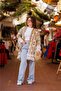 Cream Color Sequin Detailed Tasseled Ethnic Patterned Bohemian Long Jacket