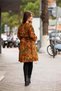 Mustard Color V-Neck Draped Floral Bohemian Dress with Sash Detail - 5