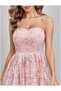 Elegant Party Strapless Maxi Dress, Vintage Lace Floral Embroidery, Pink, A-Line (M2232) - 4
