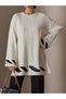 Slit Stylish Soft Textured Tunic Knitwear Sweater Blouse with Leaf Knit Detail - 3