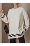 Slit Stylish Soft Textured Tunic Knitwear Sweater Blouse with Leaf Knit Detail - 4