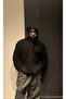 Black Hoodie 3 Thread Fleece-Lined Oversize Size Wide Cut - 2