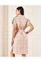 Women Beige Checkered Button Down Shirt Dress - 3
