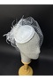 White Bridal Fascinator Wedding Hat with Feather and Chiffon Flower Veil Clip Model - 5
