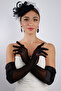 Stylish Black Stone Tulle Bridal Gloves and Elegant Wedding Fascinator Hat Set - 6