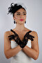 Elegant Black Long Lace Bridal Gloves and Chic Wedding Fascinator Hat Set - 3