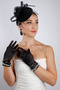 Stylish Black Short Lace Fingerless Bridal Gloves and Elegant Wedding Fascinator Hat Set - 2