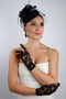 Black Short Lace Bridal Gloves Wedding Marriage Accessory Fascinator Set - 3