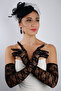 Stylish Black Long Satin Ruched Bow Bridal Gloves and Elegant Fascinator Accessory Set - 3