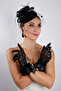 Elegant Black Tulle Rhinestone Evening Gloves and Chic Feather Fascinator Hat Set - 7