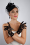Black Short Lace Bridal Gloves Wedding Marriage Accessory Fascinator Set - 6