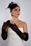 Stylish Black Stone Tulle Bridal Gloves and Elegant Wedding Fascinator Hat Set - 4