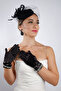 Stylish Black Short Lace Fingerless Bridal Gloves and Elegant Wedding Fascinator Hat Set - 6