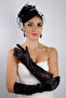 Elegant Black Satin Short Bridal Gloves and Chic Wedding Fascinator Hat Set - 4