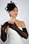 Stylish Black Stone Tulle Bridal Gloves and Elegant Wedding Fascinator Hat Set - 4