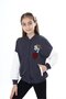 Smoked Girl's College Collar Snap Closure Pocket Low Shoulder Printed Color Block Knitted Cardigan - 3